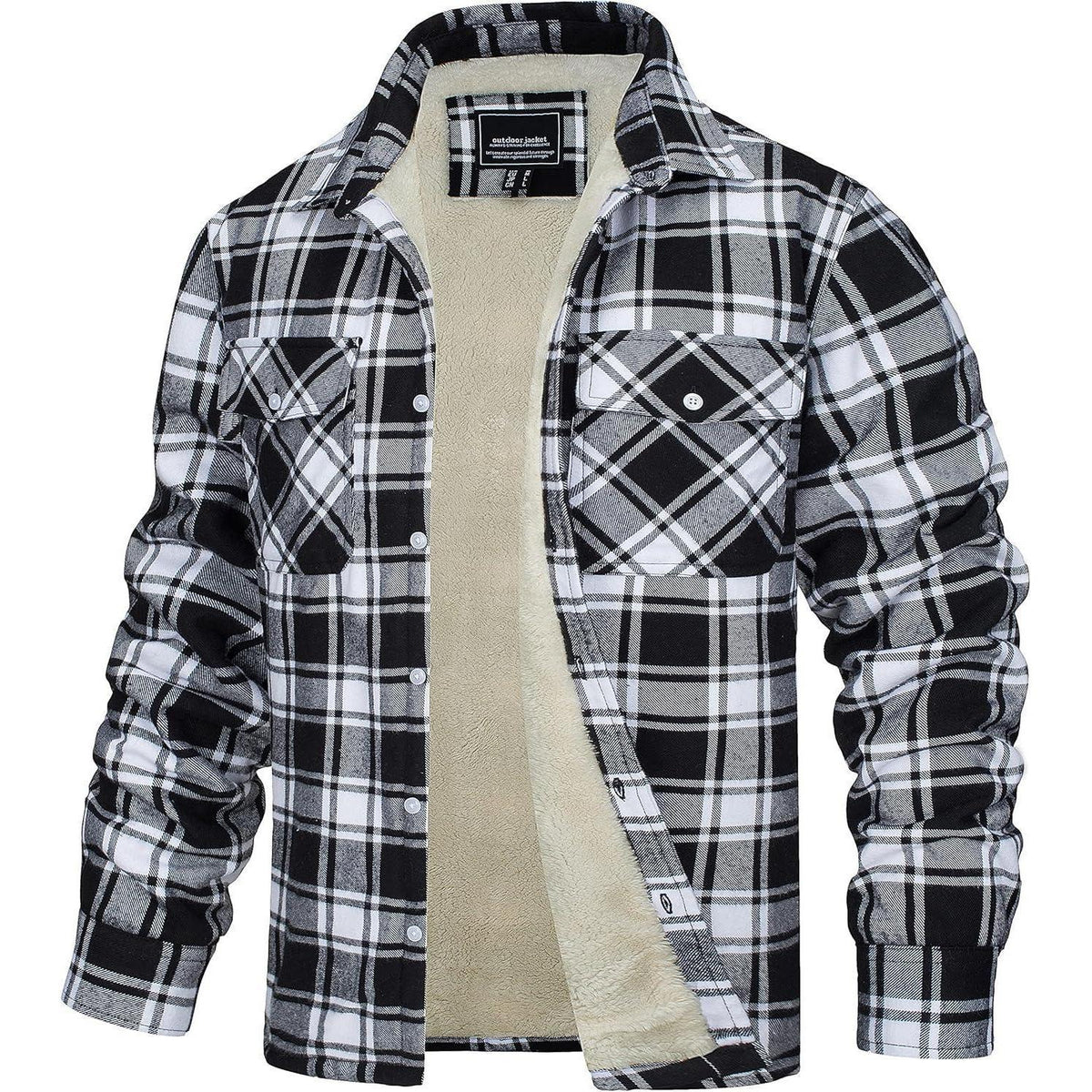 Herren Fleece Flanellhemd Winter Thermo Jacke Schwarz