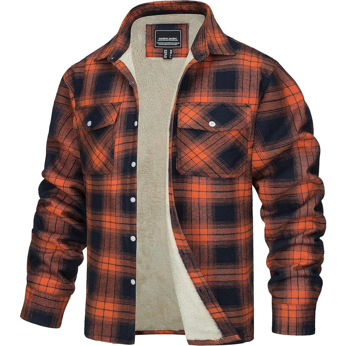 TACVASEN Herren Fleece Flanellhemd Winter Thermo Jacke Orange