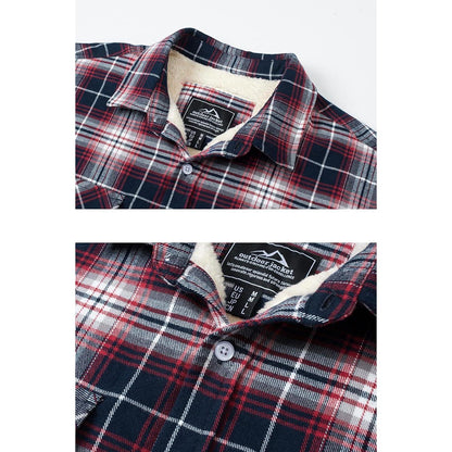 TACVASEN Herren Fleece Flanellhemd Rot Weiß Winter Thermohemd