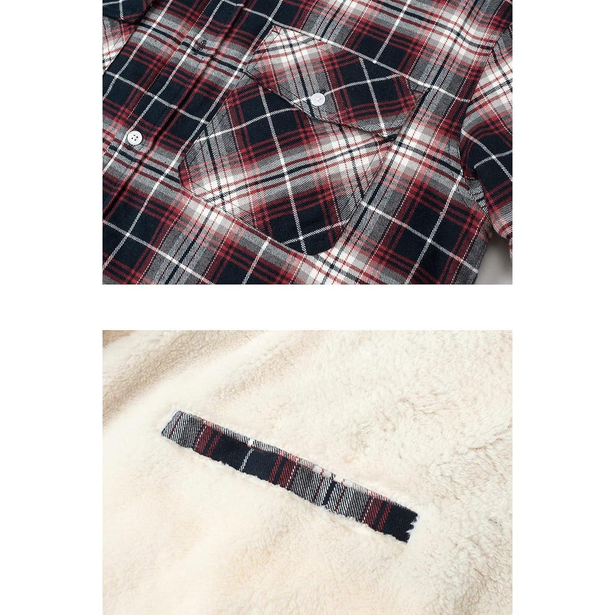 TACVASEN Herren Fleece Flanellhemd Rot Weiß Winter Thermohemd