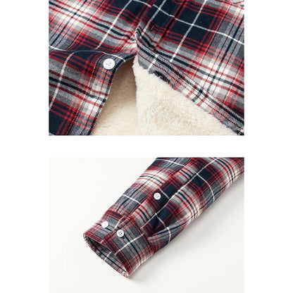 TACVASEN Herren Fleece Flanellhemd Rot Weiß Winter Thermohemd