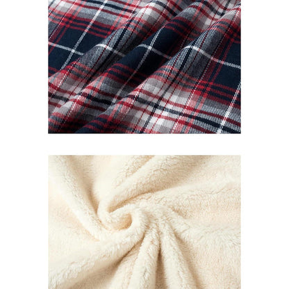 TACVASEN Herren Fleece Flanellhemd Rot Weiß Winter Thermohemd