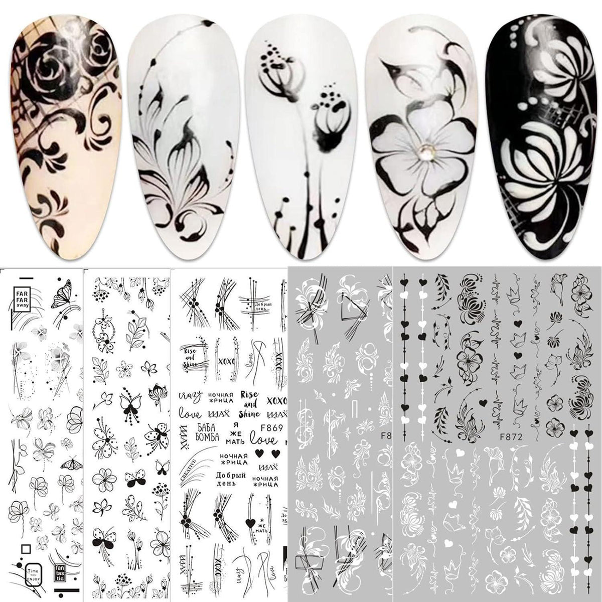 Blumen Nagelsticker 10 Blatt - Selbstklebend Nail Art Design