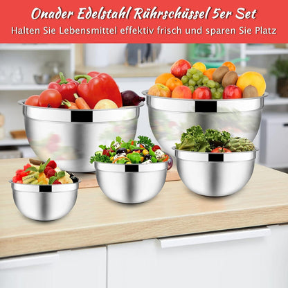 Edelstahl Rührschüssel Set 5-teilig mit luftdichtem Deckel 4.6/2.8/1.6/1.2/0.7L