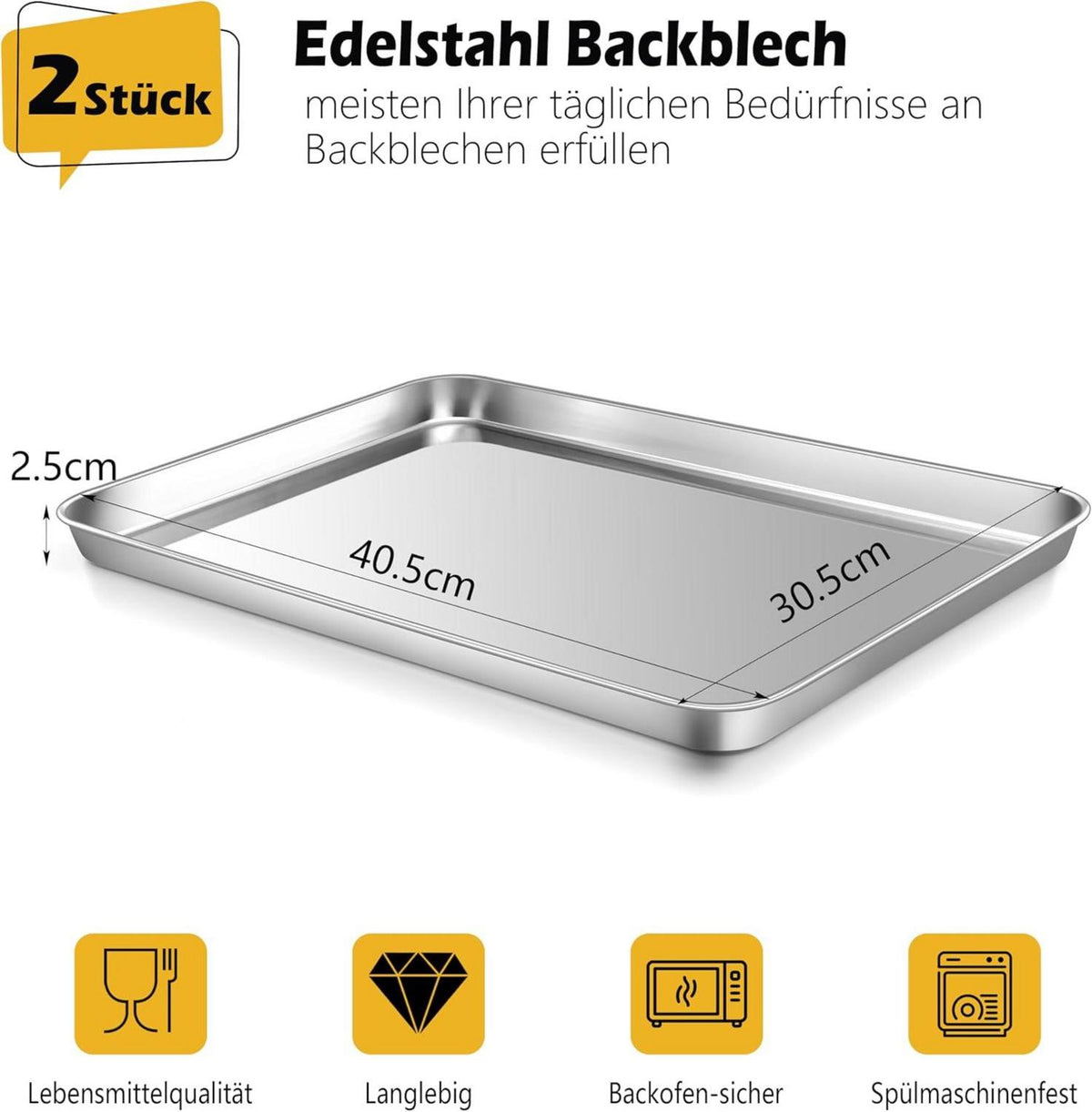 Backblech Edelstahl 2er Set 40.5x30.5x2.5cm für Backen und