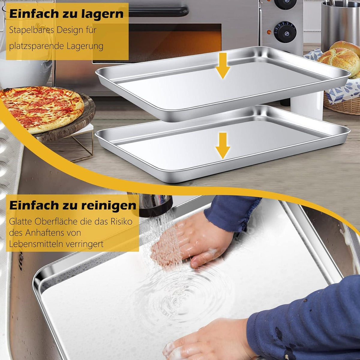 Backblech Edelstahl 2er Set 40.5x30.5x2.5cm - Gesund & leicht zu reinigen