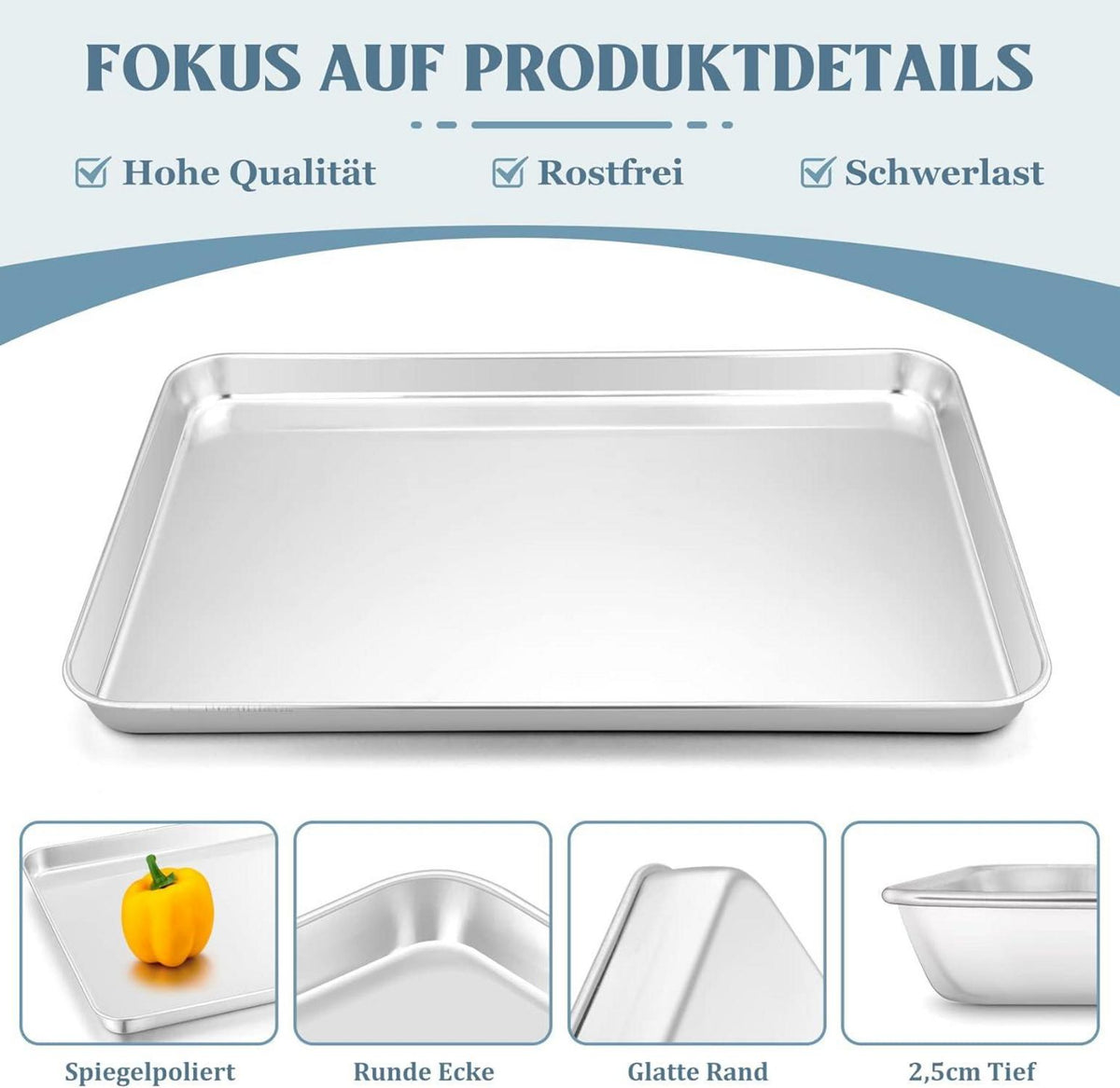 2er Set Edelstahl Backblech 31.4x24.6x2.5cm Rostfrei