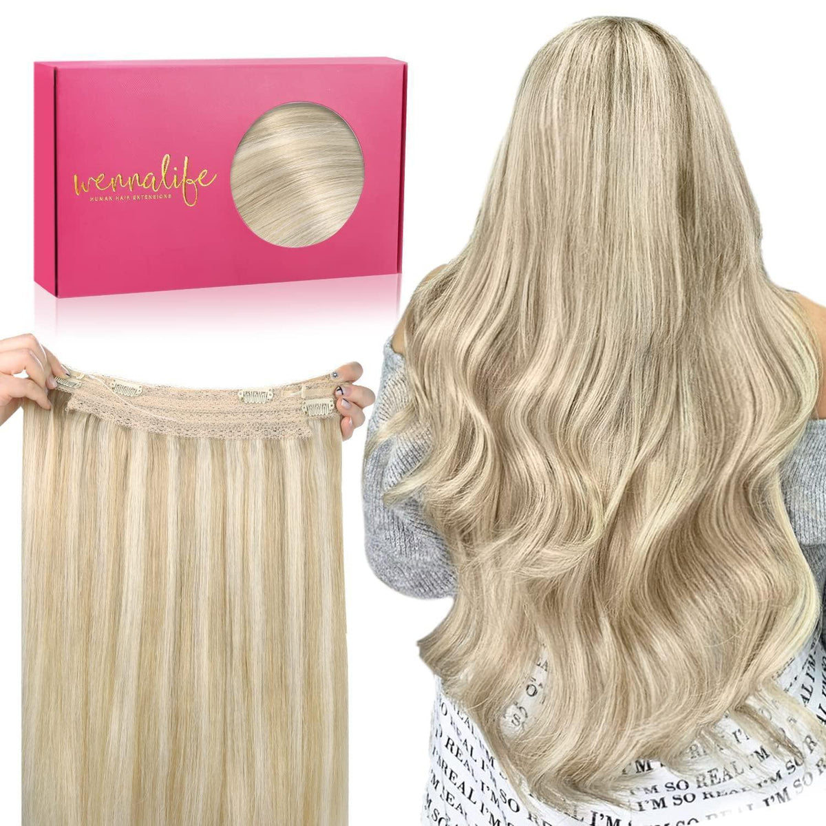 Echthaar Haarverlängerung Aschblond Highlights 50cm