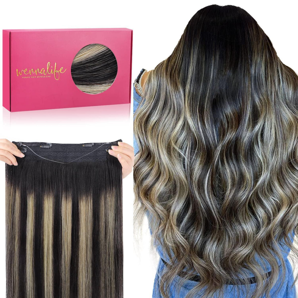 Echthaar Haarverlängerung Balayage Schwarz-Blond 35cm