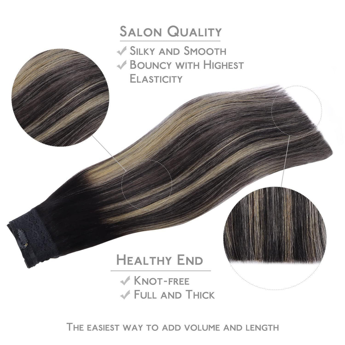 Echthaar Haarverlängerung Balayage Schwarz-Blond 35cm