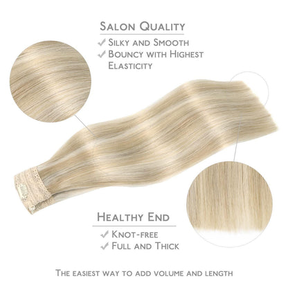 Echthaar Haarverlängerung Aschblond Highlights 45cm