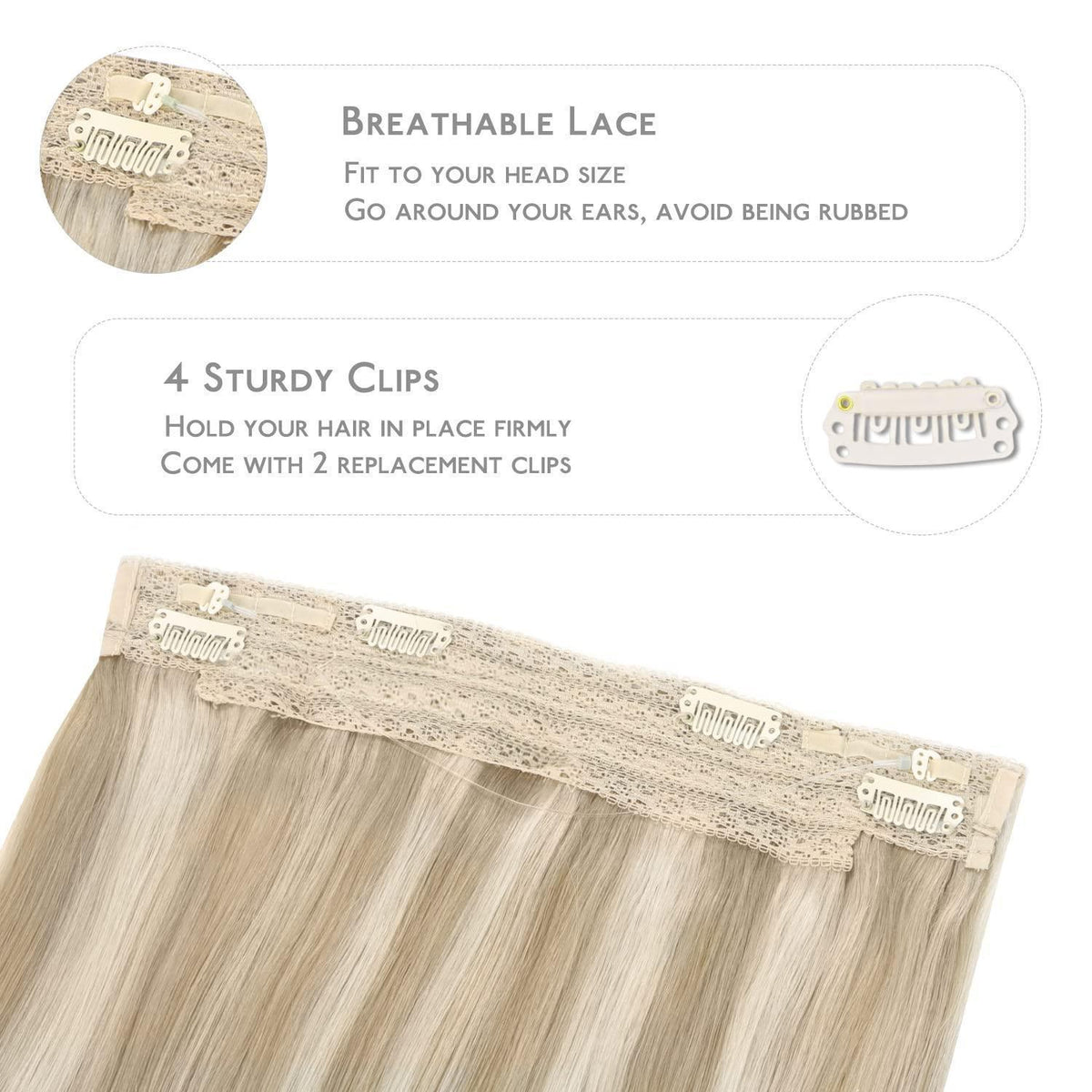 Echthaar Haarverlängerung Aschblond Highlights 45cm