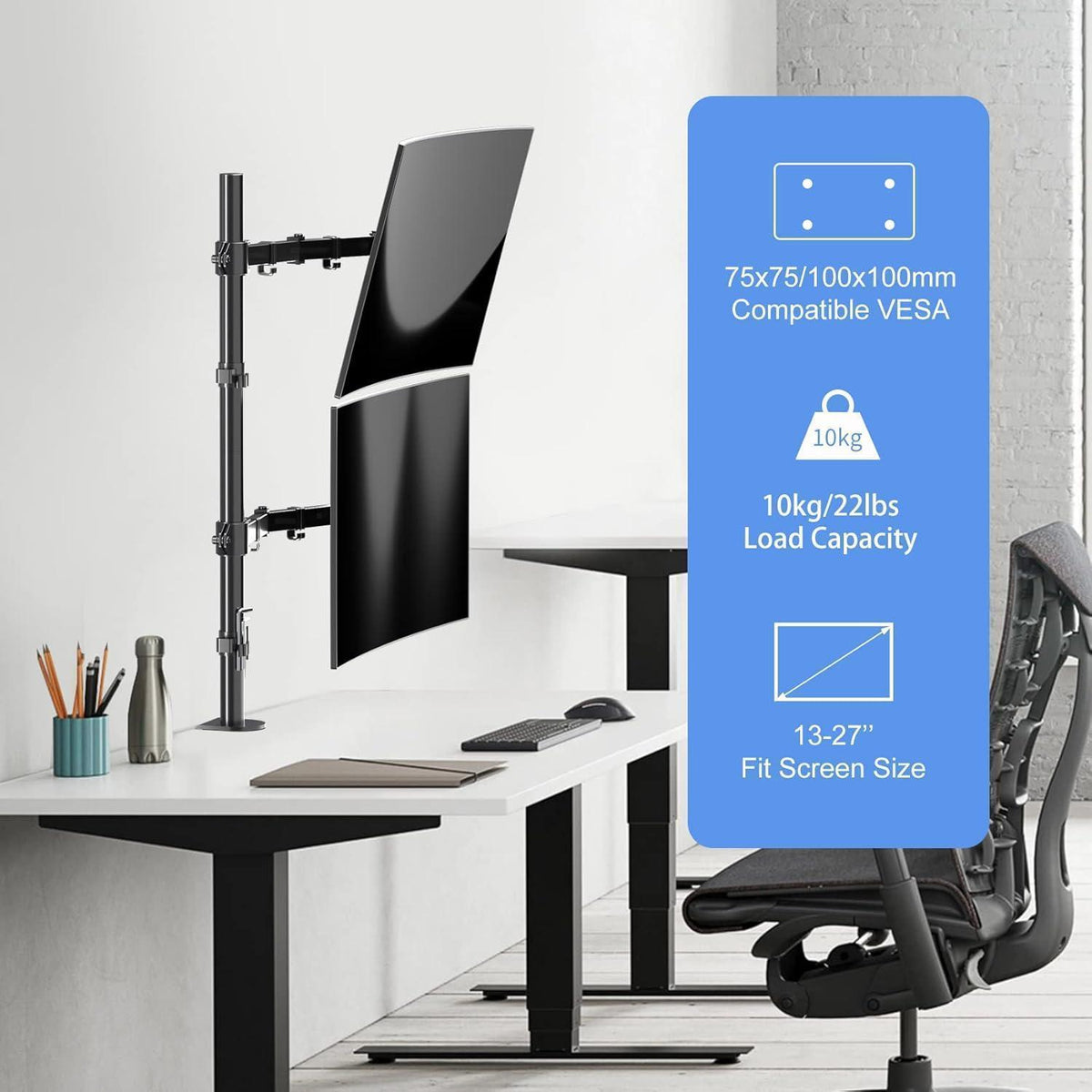 Monitorhalterung für 2 Monitore übereinander, 80cm hoch, verstellbar
