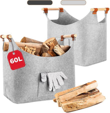 XXL Kaminholzkorb mit Aufbewahrungstasche, Faltbarer Holzkorb 45 x 32