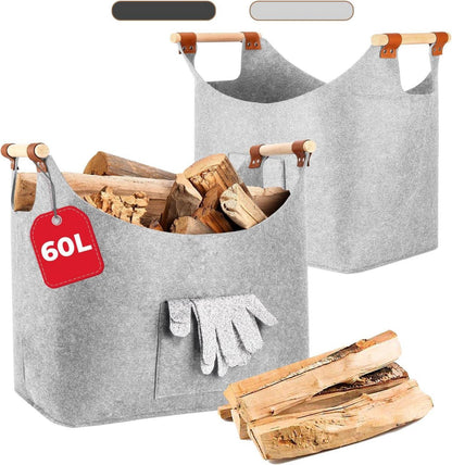 XXL Kaminholzkorb mit Aufbewahrungstasche, Faltbarer Holzkorb 45 x 32