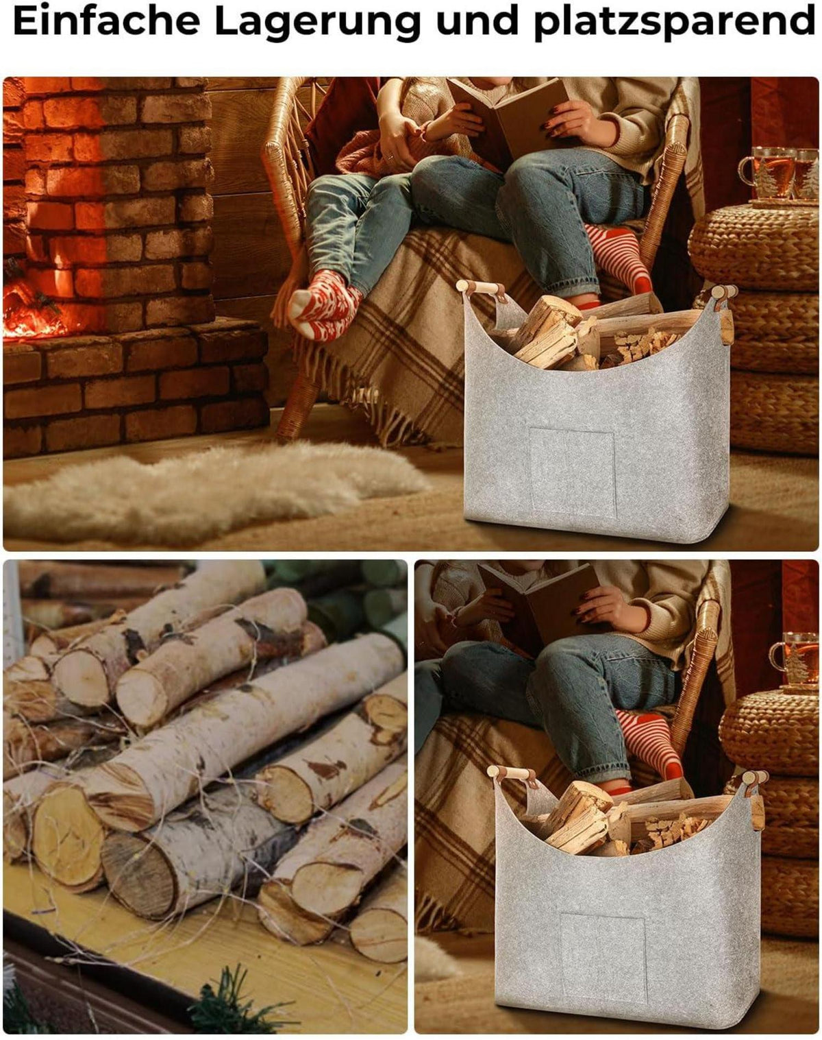 Yamagahome XXL Kaminholzkorb 2er Set Filztasche 45x32x40cm