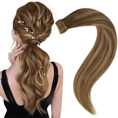 Echthaar Zopf Extension Mittelbraun & Blond 40cm