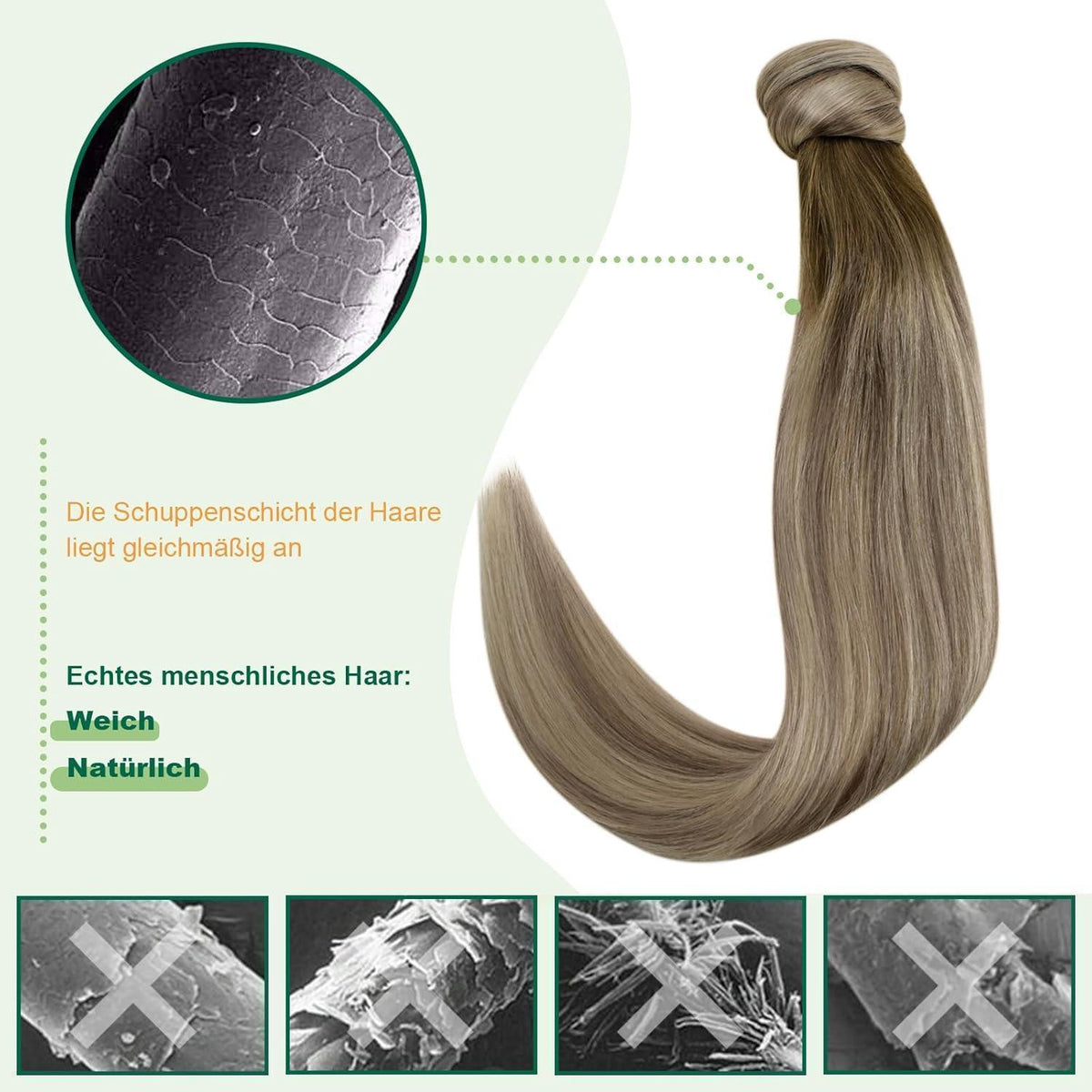 Echthaar Zopf Extension – Dunkelbraun Mix, 35cm