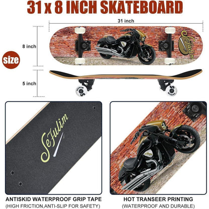 Skateboard 78,9 cm Doppel-Kick Deck für Anfänger und Fortgeschrittene