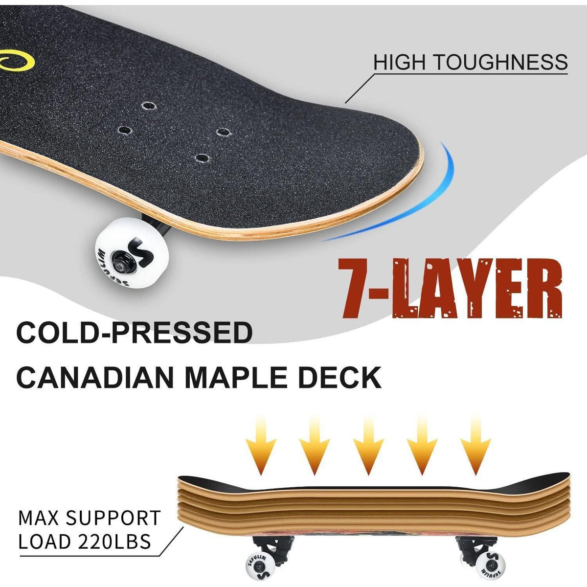 Skateboard 78,9 cm Doppel-Kick Deck für Anfänger und Fortgeschrittene