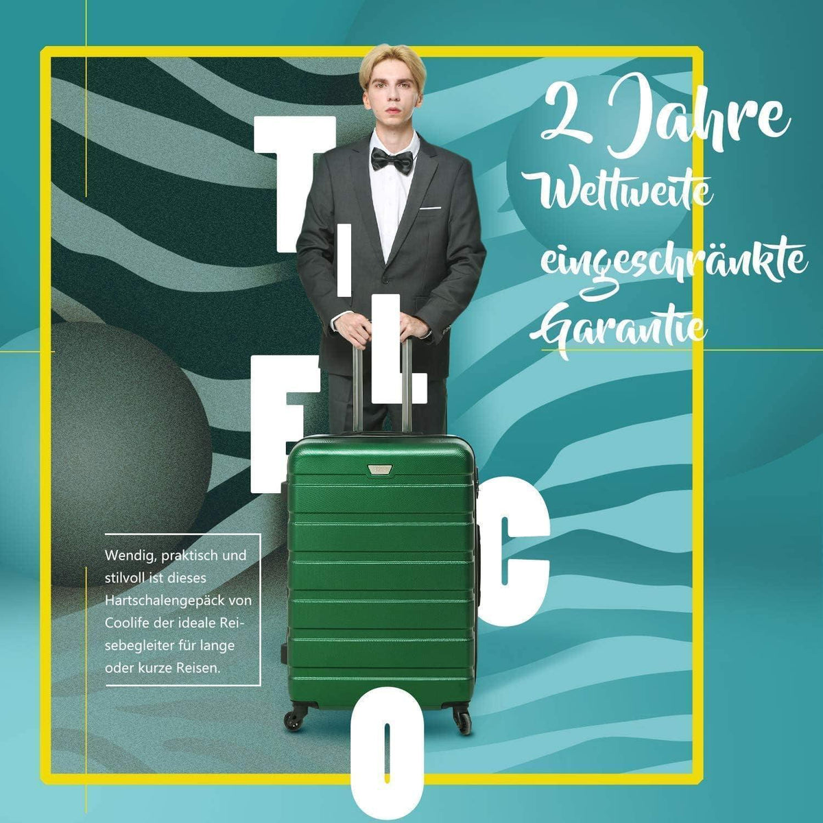 COOLIFE Mittelgroßer Reisekoffer Trolley Blau/Braun 60L