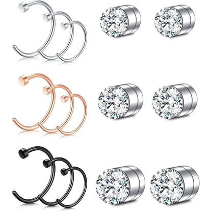 Fake Nasenring Set 15 Stück Edelstahl mit CZ Spitze