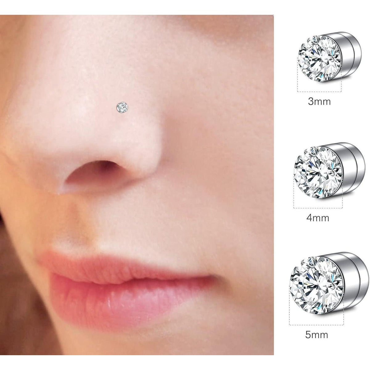 Fake Nasenring Set 15 Stück Edelstahl mit CZ Spitze