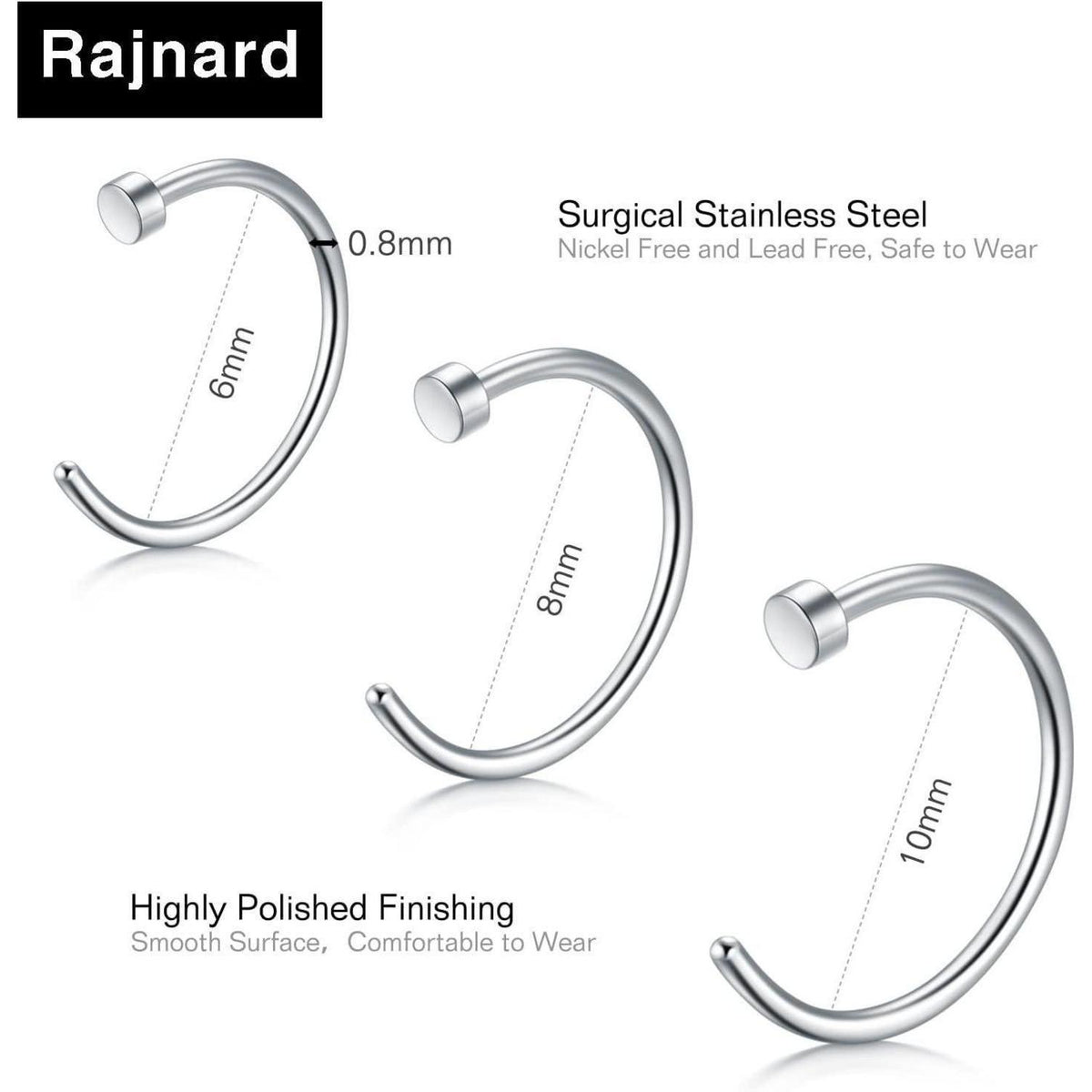 Fake Nasenring Set 15 Stück Edelstahl mit CZ Spitze
