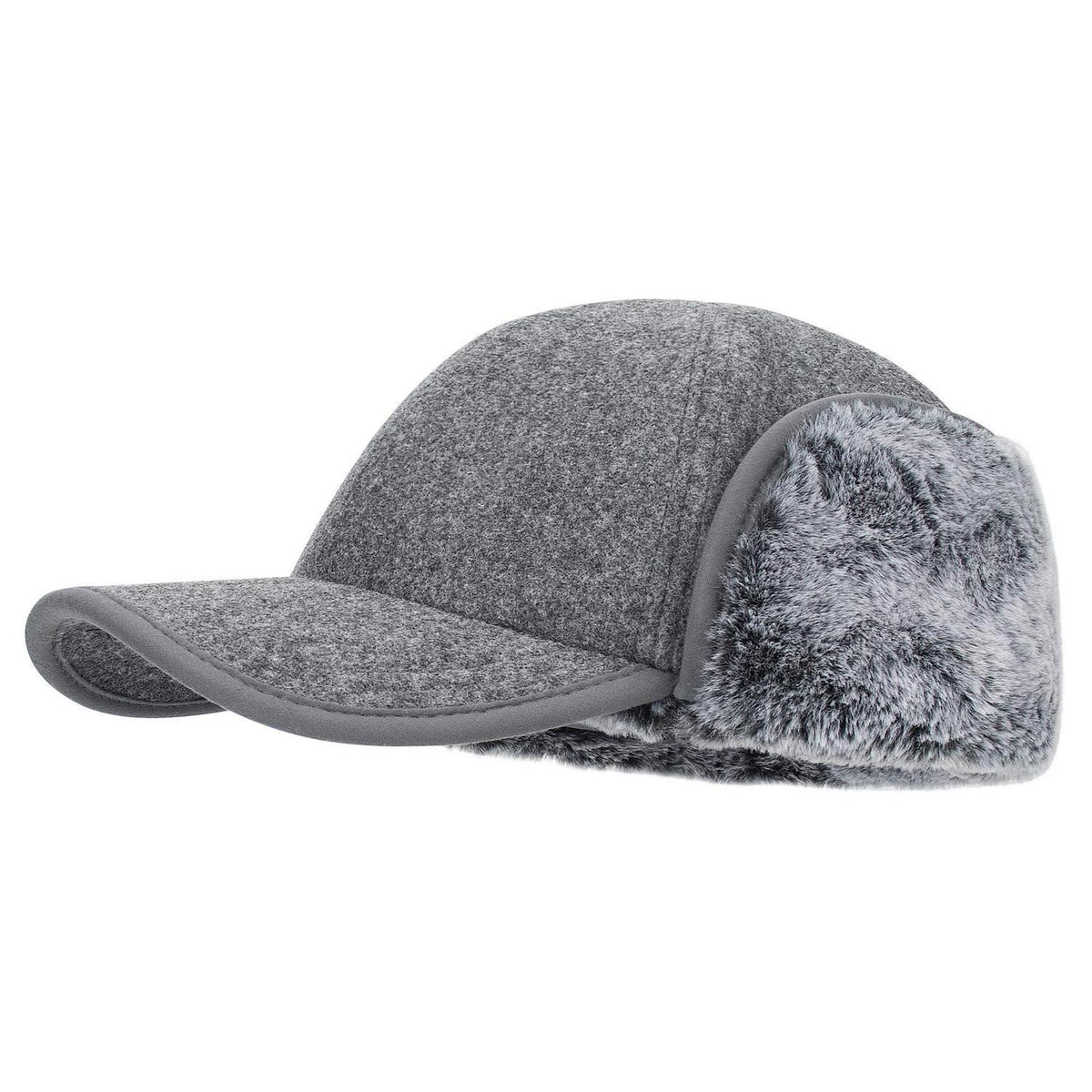 Winter Basecap mit Ohrenklappen Grau, warm gefüttert