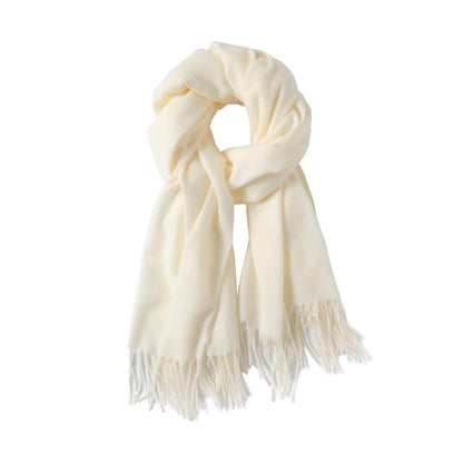 Langer Kaschmir-Schal Damen mit Fransen, Cremeweiß