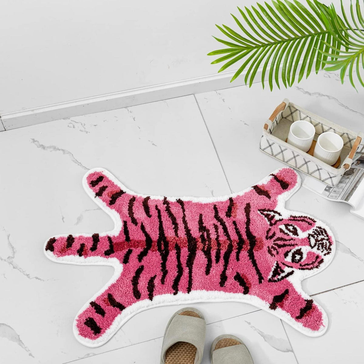 Rutschfeste Badematte Tiger Rosa Braun - Weiche Fußmatte für Bad & Co.
