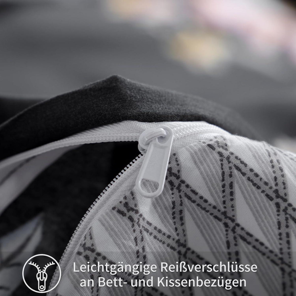 Bettwäsche-Set 220x240 cm Blumen Schwarz Mikrofaser mit Reißverschluss