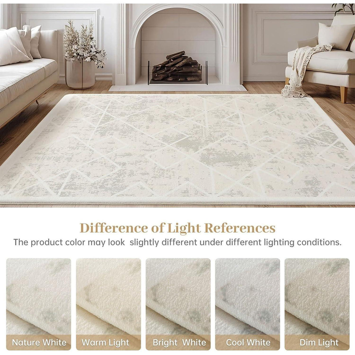 Kurzflor Teppich Elfenbein 200x250cm Modern Geometrisch Antirutsch