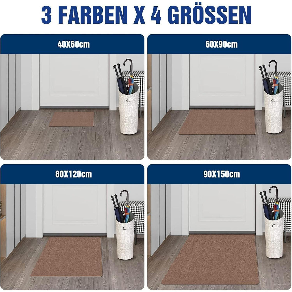 DFIONC Fußmatte Innen, waschbar, saugfähig, rutschfest, Braun 90x200 cm