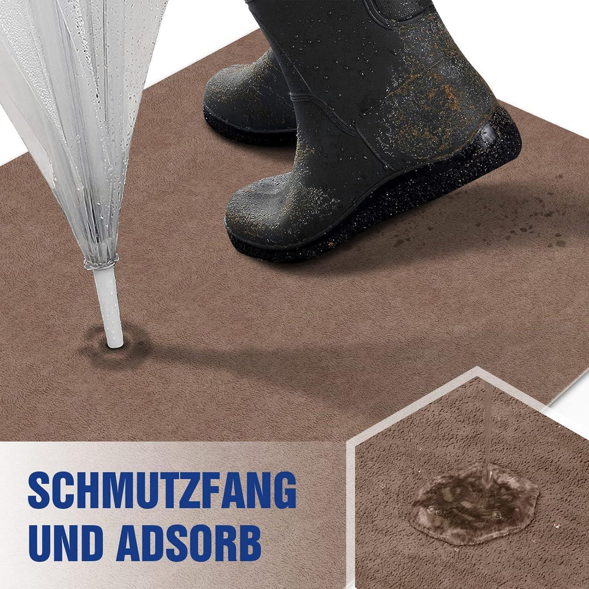 DFIONC Fußmatte Innen, waschbar, saugfähig, rutschfest, Braun 90x200 cm