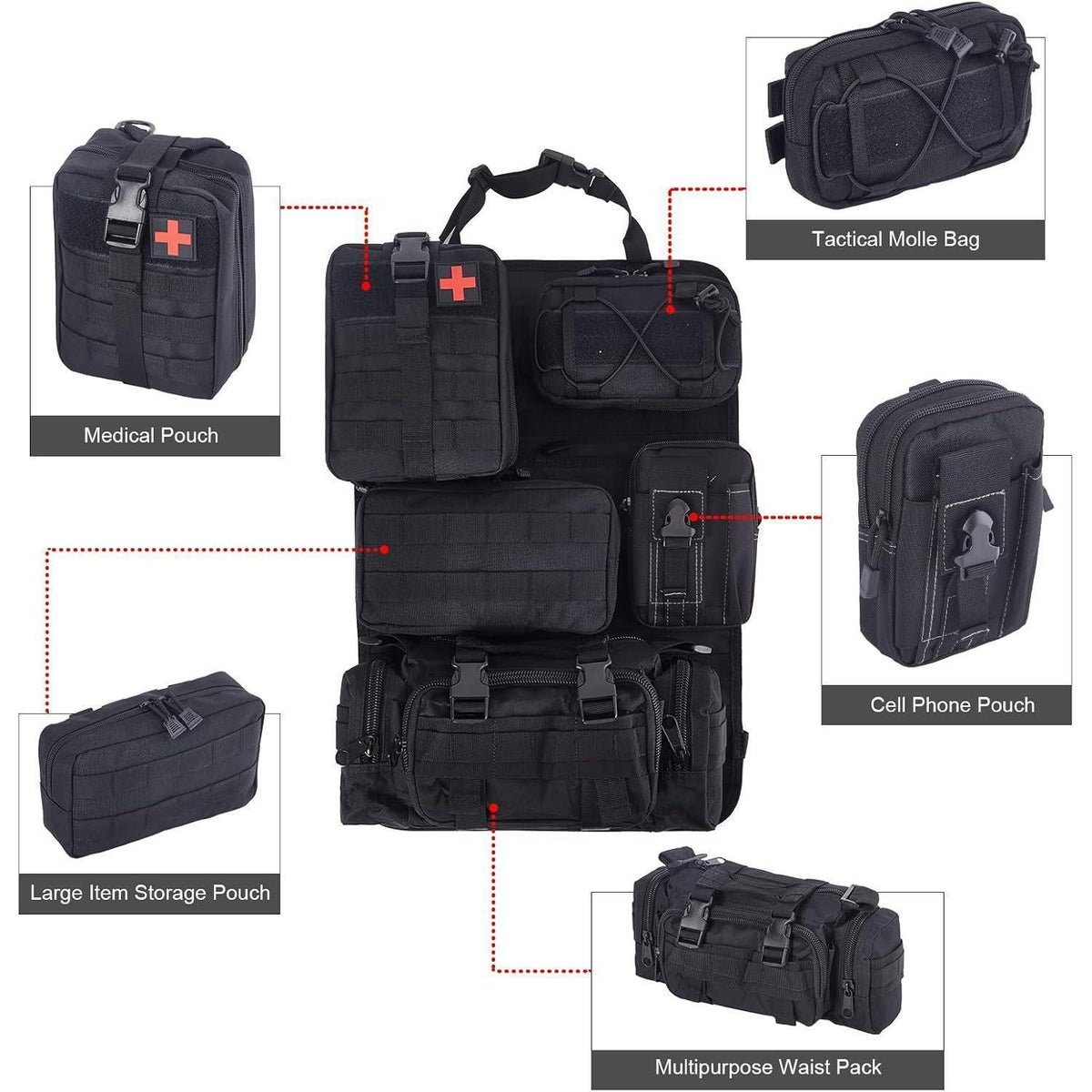 Taktischer LKW-Organizer Set für Rücksitz – 6tlg. Auto Aufbewahrung