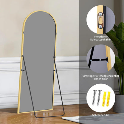 Großer Gewölbter Standspiegel mit Goldrahmen – 161 x 52 cm