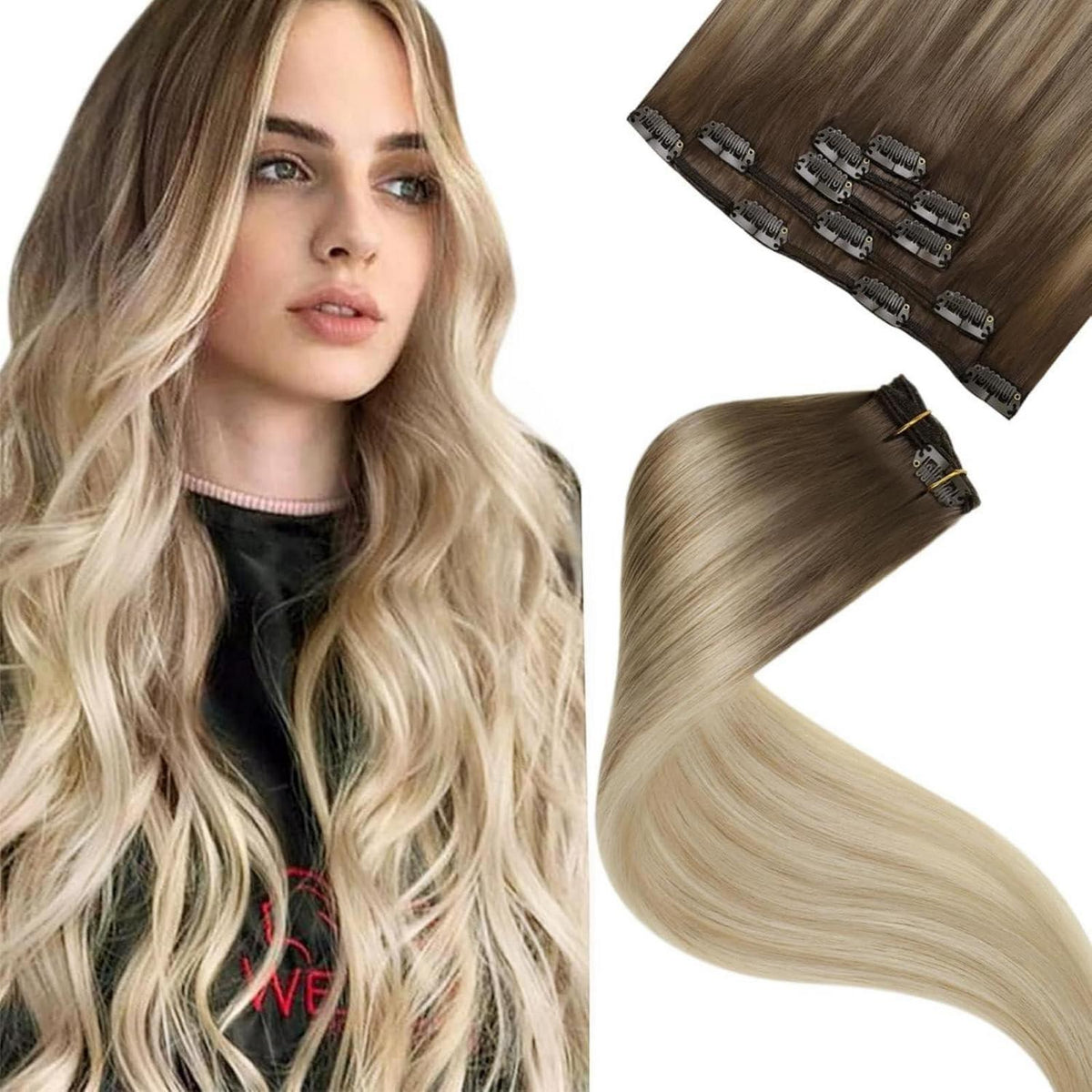 Clip-in Haarverlängerung Ombre Balayage Braun-Blond