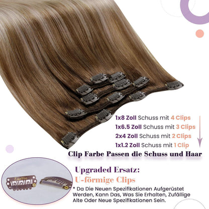 Clip-in Haarverlängerung Ombre Balayage Braun-Blond