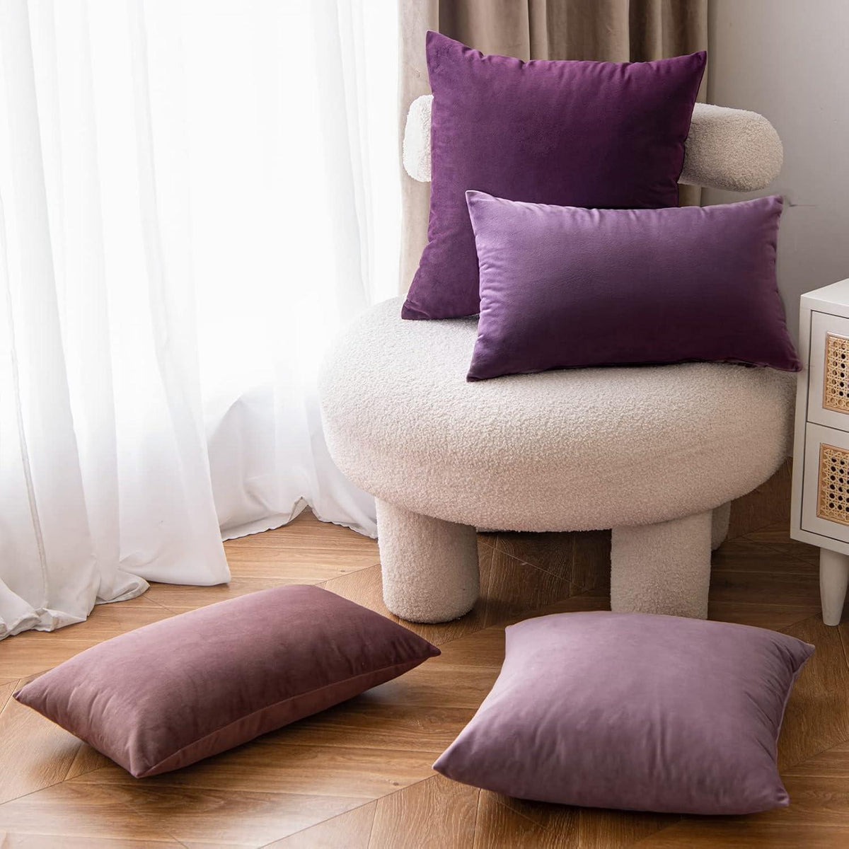Samtkissenbezug 50x50 cm Aubergine Lila 2er Set