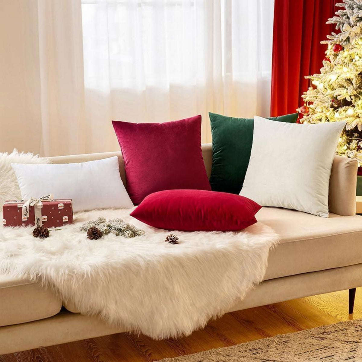 Samtkissenbezug 45x45 cm Weinrot 2er Set