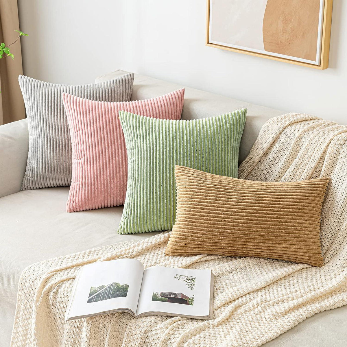 EMEMA Kordsamt Kissenhüllen 30x50 cm 2er Set Taupe - Dekoratives Sofakissen Zierkissenbezüge
