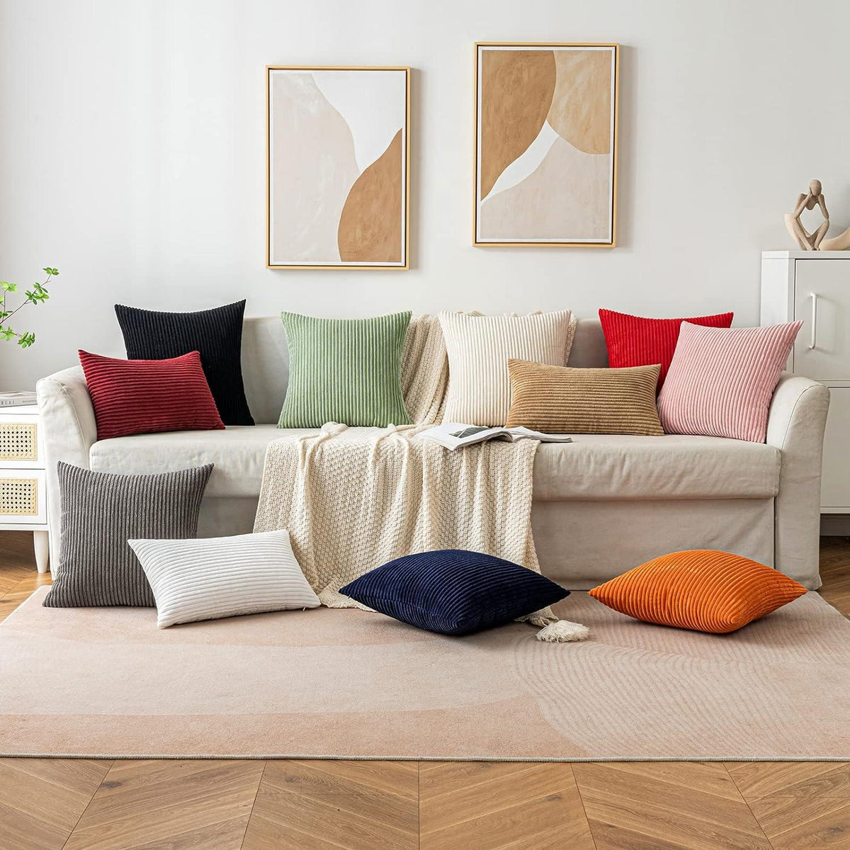 Kordsamt Kissenbezug Schwarz 40x40cm 2er Set Weich Dekokissen Sofa