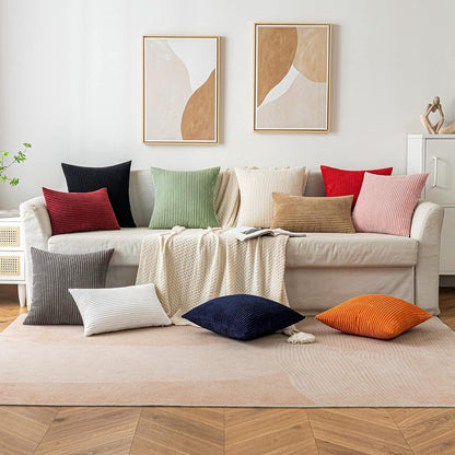 Kordsamt Kissenbezug Schwarz 40x40cm 2er Set Weich Dekokissen Sofa