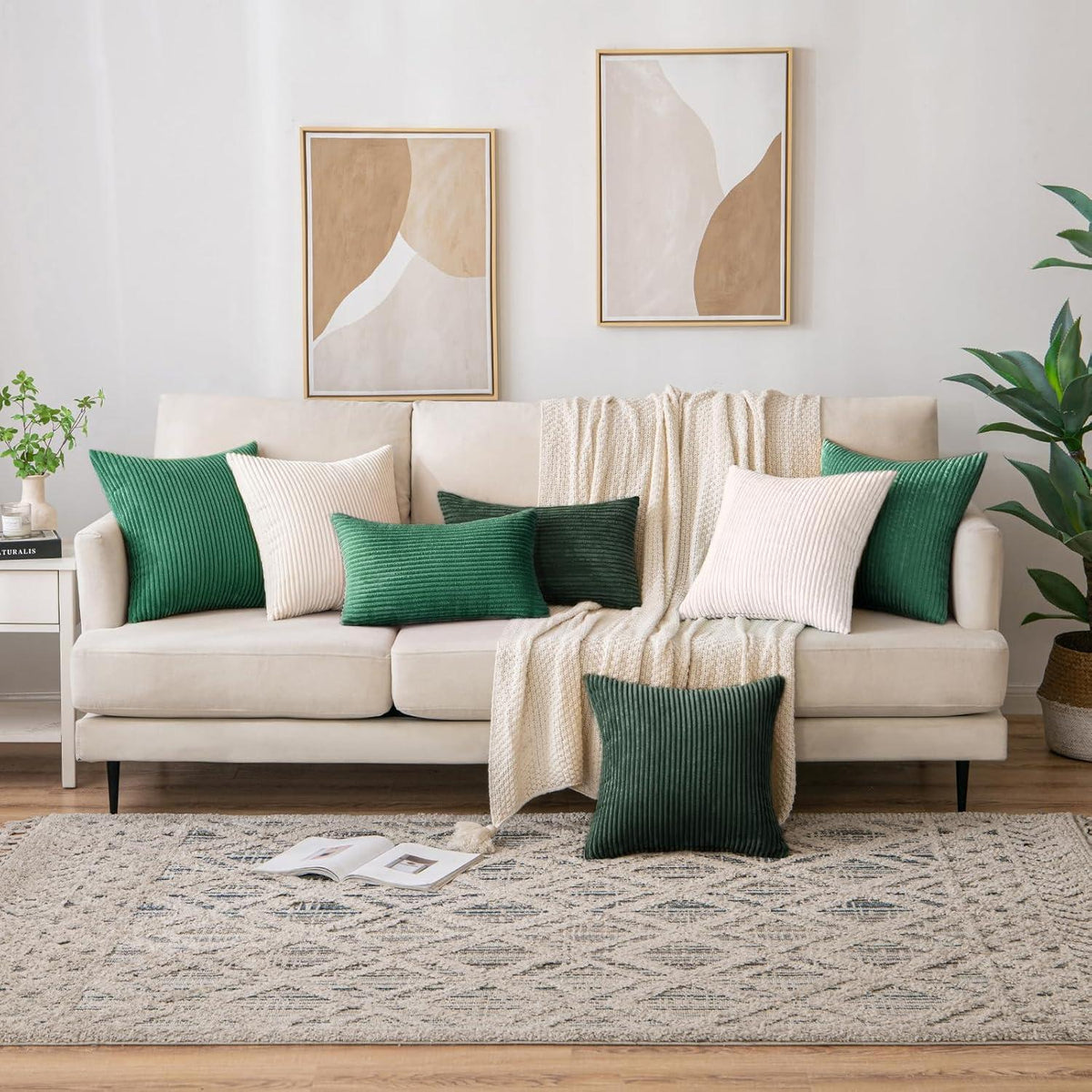 Kordsamt Kissenbezug 40x40cm Dekokissen Weiche Sofakissen Beige