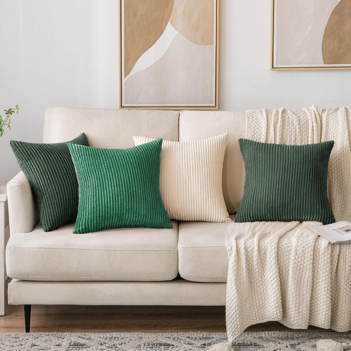 EMEMA Kissenbezüge 30x50 cm Kordsamt Beige 2er Set