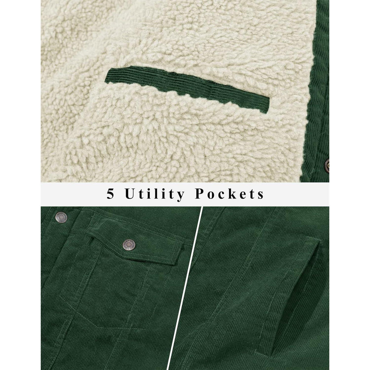 Herren Cordjacke mit Teddyfell-Kragen, warm, Waldgrün