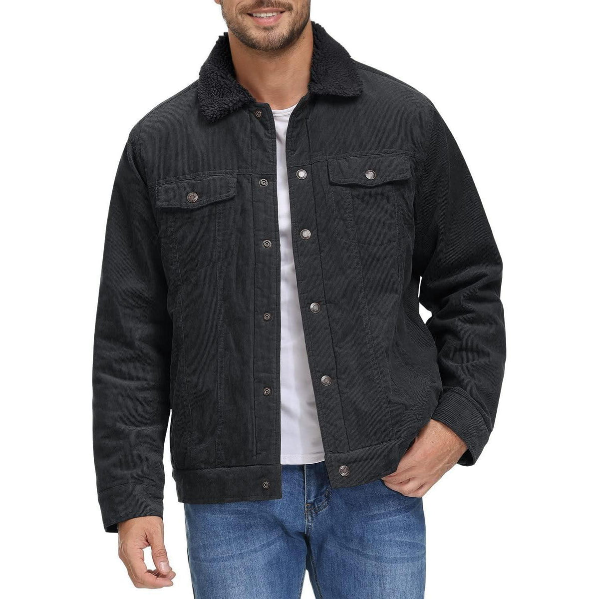 Herren Cordjacke gefüttert mit Teddyfell - Dunkelgrau