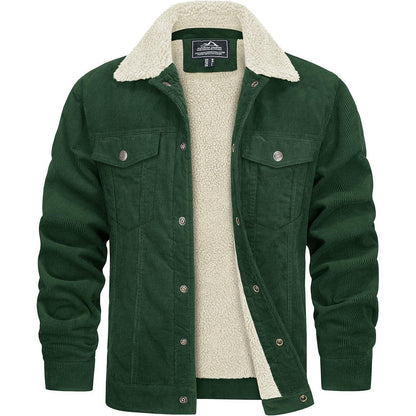 Herren Cordjacke mit Teddyfell-Kragen, Waldgrün XXL