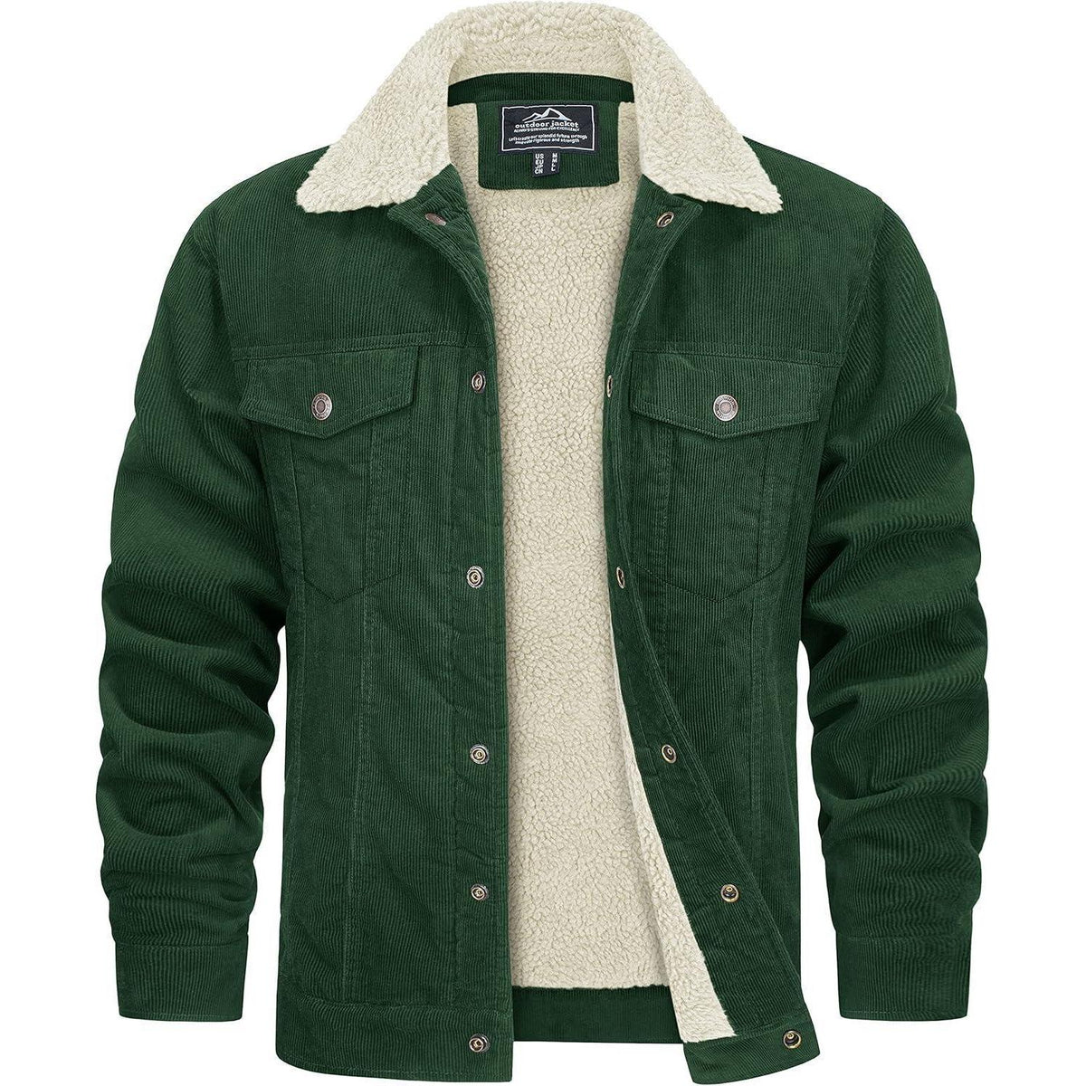 Herren Cordjacke gefüttert mit Teddyfell - Waldgrün